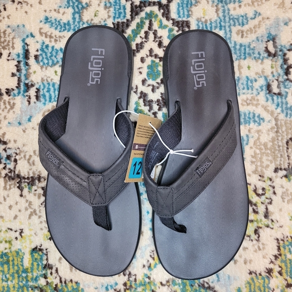NWT Flojos Ryan Style Black Thick Strap Mens Flip-Flops, Size 12 - Picture 2 of 7